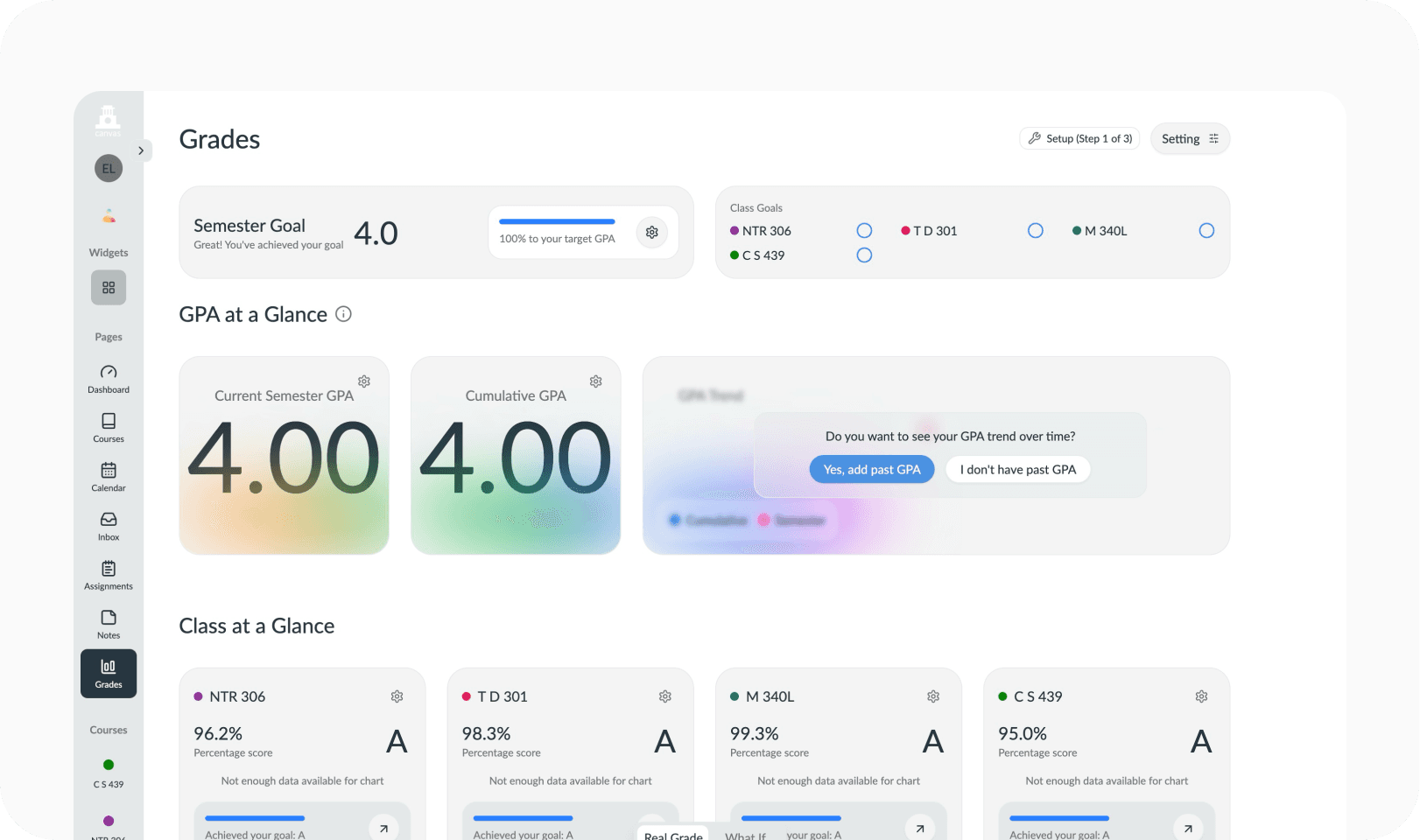 BetterCanvas grades page
